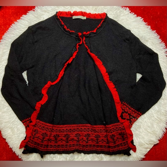 🌞3/$18🌞MFH Knits Black & Red Cardigan Sweater, 100% Baby Alpaca Wool - Picture 2 of 9